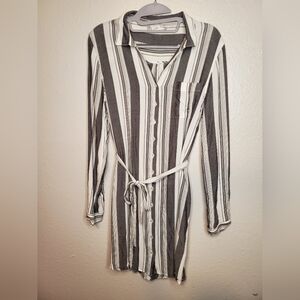 Pink Rose Striped Shirt Dress Size L